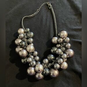 Express Gunmetal and Iridescent Pearl Cluster Necklace